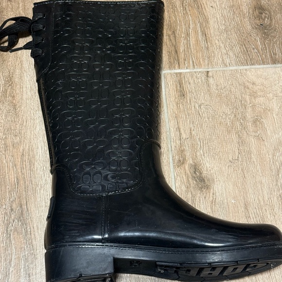 COACH Signature Fern Lace-Up Corset Signature Logo Rain Boots Black Sz 9 - Picture 5 of 7